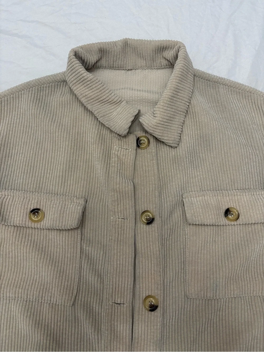 Beige Corduroy Button-Front Jacket